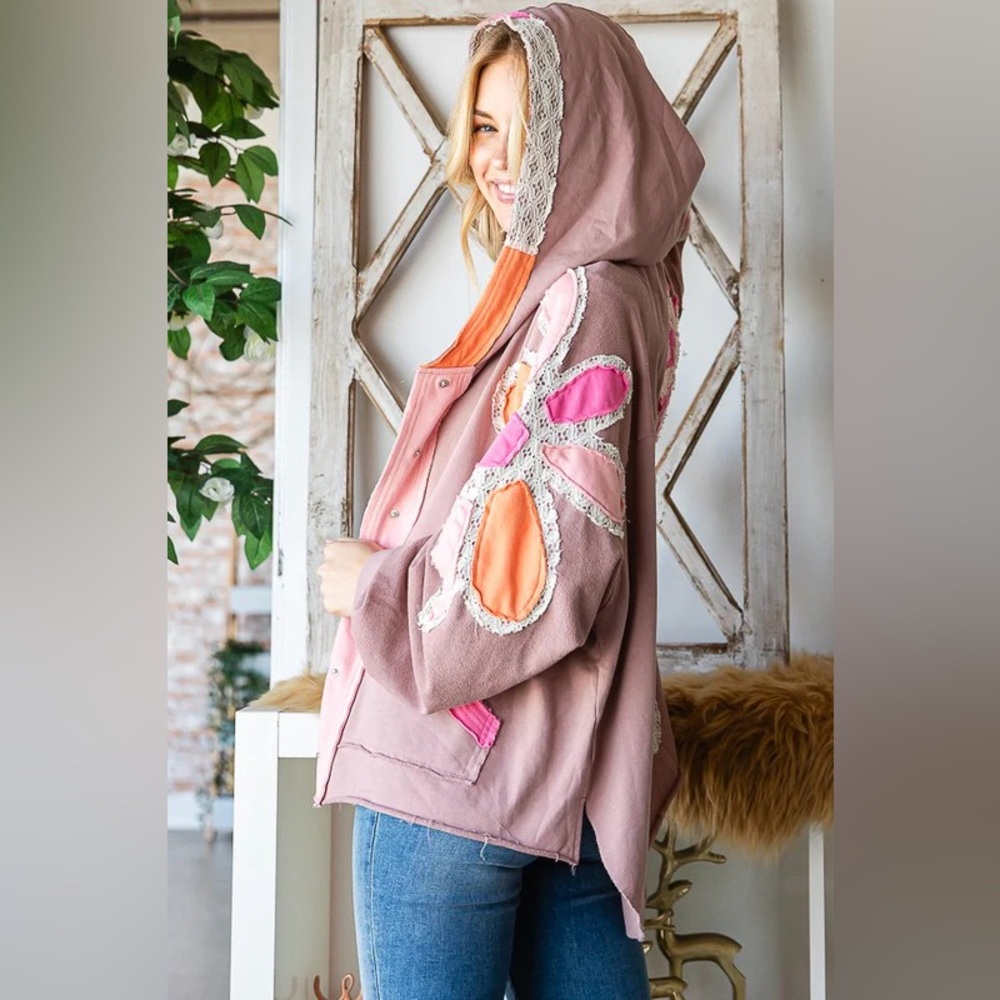917. OLI & HALI COST 🛑 MULTICOLOR MINERAL WASHED PATCHWORK PULLOVER HOOdie - Picture 2 of 7